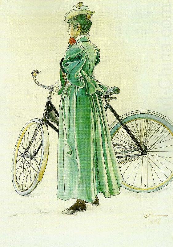 Carl Larsson fru grosshandlare eriksson-kvinna vid cykel china oil painting image
